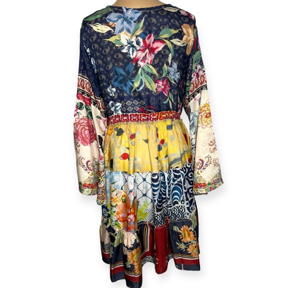 Johnny Was multicolor boho floral print patchwork silk dunas dress size XL - Picture 7 of 13